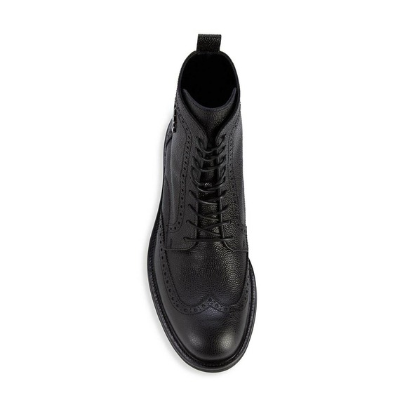 ROBERTO CAVALLI BLACK GRAINED LEATHER LOGO BROGUE LACE COMBAT BOOTS 41 / 8 ITALY